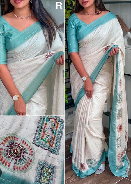 MIRROR WORK LINEN COTTON SAREES